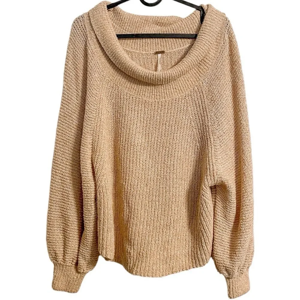Free People Edessa Cowl Neck Pullover Sweater Tan